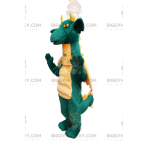 BIGGYMONKEY™ maskotdräkt av komisk grön drake, med gulliga gula vingar - Dragon maskot - BIGGYMONKEY_013361 - BiggyMonkey.com