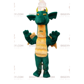 BIGGYMONKEY™ mascot costume of comical green dragon, with cute yellow wings - Dragon mascot - BiggyMonkey.com