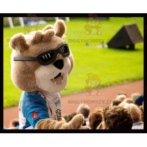 Kostým hnědý medvěd BIGGYMONKEY™ maskot se slunečními brýlemi –