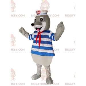 Gray Seal BIGGYMONKEY™ Mascot Costume with Swimsuit and Sailor
