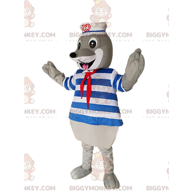 Gray Seal BIGGYMONKEY™ Mascot Costume with Swimsuit and Sailor