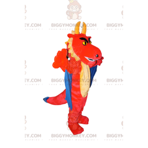 BIGGYMONKEY™ Mascot Costume Red and Yellow Dragon with Blue