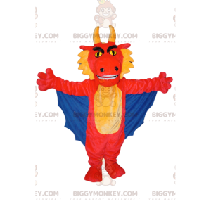 BIGGYMONKEY™ Μασκότ Κοστούμι Κόκκινο και Κίτρινο Δράκος με Μπλε