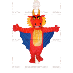 BIGGYMONKEY™ Μασκότ Κοστούμι Κόκκινο και Κίτρινο Δράκος με Μπλε
