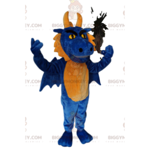 Costume da mascotte aggressivo drago blu e giallo BIGGYMONKEY™