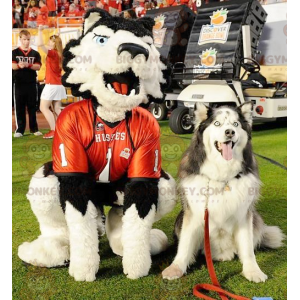 BIGGYMONKEY™ Mascot Costume White and Black Dog with Blue Eyes