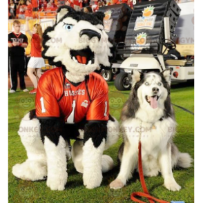 BIGGYMONKEY™ Mascot Costume White and Black Dog with Blue Eyes
