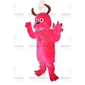 Costume da mascotte giocoso mostro fucsia con corna