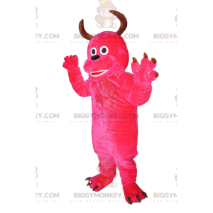 Playful Fuchsia Monster with Horns BIGGYMONKEY™ Mascot Costume