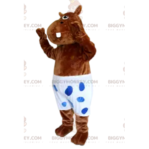 Braunes Nilpferd BIGGYMONKEY™ Maskottchenkostüm mit weißem