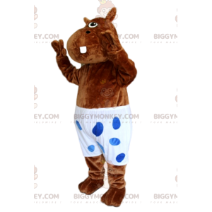 Brown Hippopotamus BIGGYMONKEY™ Mascot Costume with White Polka