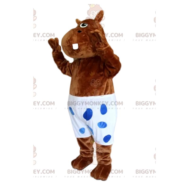 Braunes Nilpferd BIGGYMONKEY™ Maskottchenkostüm mit weißem Braunes Nilpferd BIGGYMONKEY™ Maskottchenkostüm mit weißem