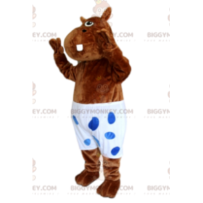 Brown Hippopotamus BIGGYMONKEY™ Mascot Costume with White Polka