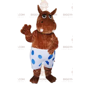 Braunes Nilpferd BIGGYMONKEY™ Maskottchenkostüm mit weißem