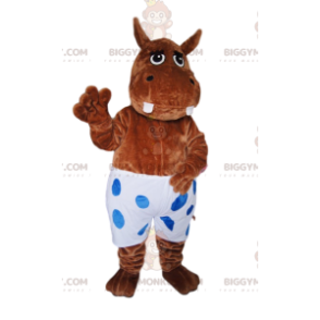 Brown Hippopotamus BIGGYMONKEY™ Mascot Costume with White Polka