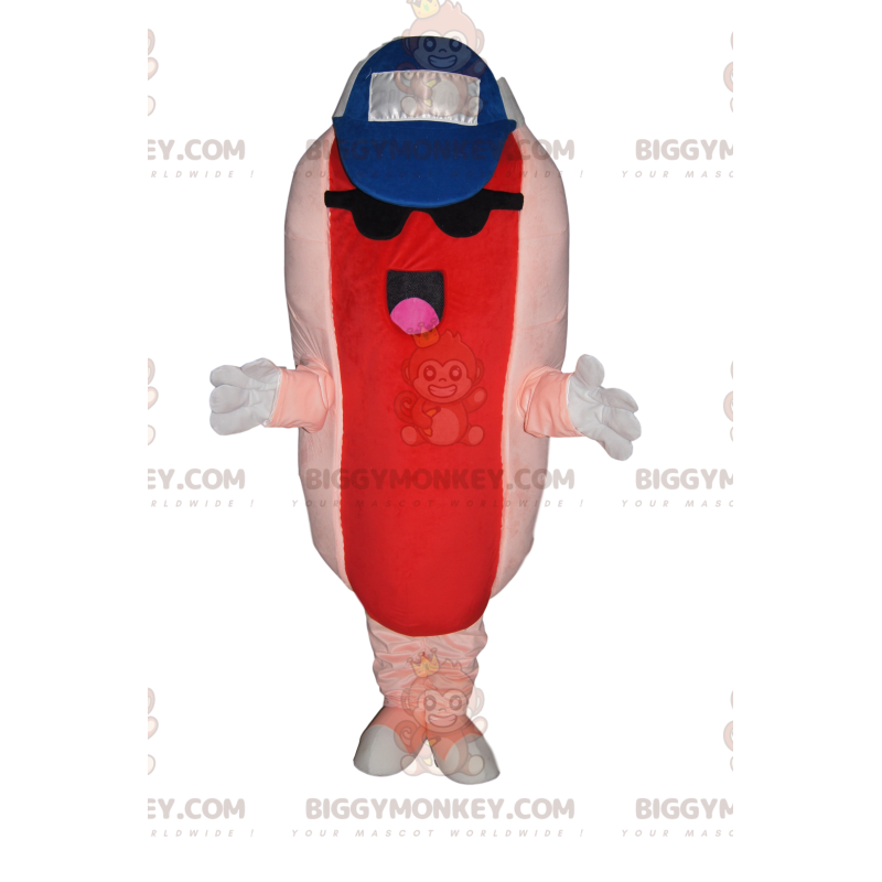 Hotdog BIGGYMONKEY™ mascottekostuum met pet en zonnebril - Hotdog BIGGYMONKEY™ mascottekostuum met pet en zonnebril -