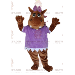 Brown Hippopotamus BIGGYMONKEY™ Mascot Costume, with Purple