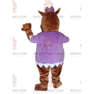 Brown Hippopotamus BIGGYMONKEY™ Mascot Costume, with Purple