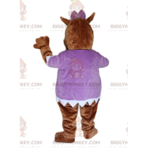 Brown Hippopotamus BIGGYMONKEY™ Mascot Costume, with Purple