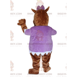 Brązowy kostium maskotki hipopotama BIGGYMONKEY™ z fioletową