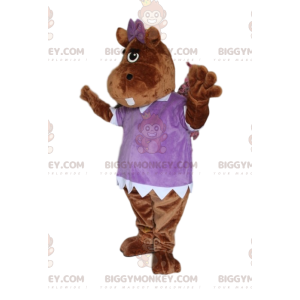 Brown Hippopotamus BIGGYMONKEY™ Mascot Costume, with Purple