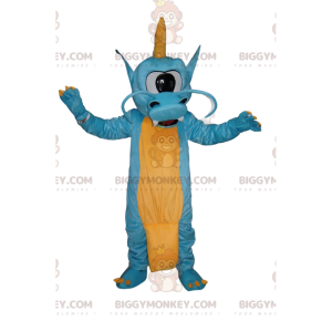 BIGGYMONKEY™ Mascot Costume Blue and Yellow Dragon with One Eye