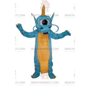 Kostým maskota BIGGYMONKEY™ Modrý a žlutý drak s jedním okem –
