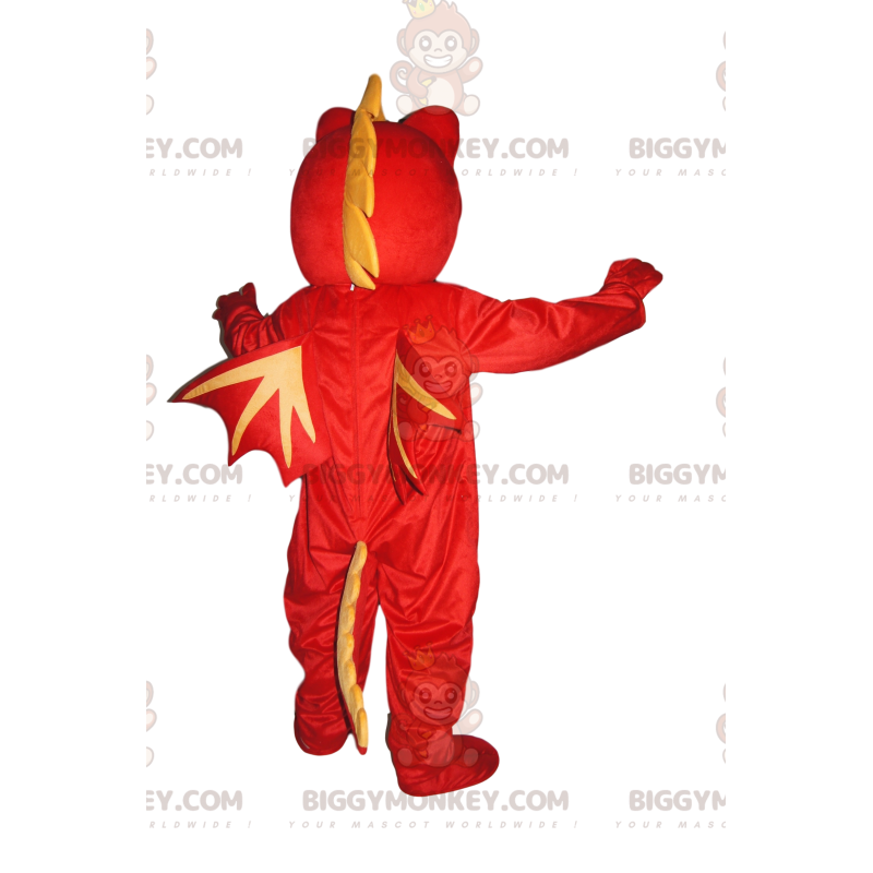 Disfraz de mascota BIGGYMONKEY™ de dragón amarillo y rojo muy Disfraz de mascota BIGGYMONKEY™ de dragón amarillo y rojo muy