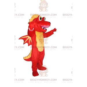 Erg blij gele en rode draak BIGGYMONKEY™ mascottekostuum -