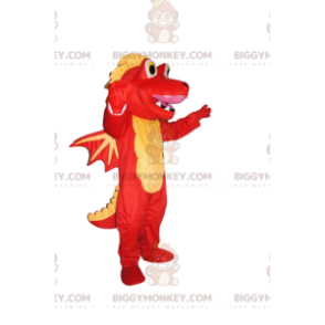 Erg blij gele en rode draak BIGGYMONKEY™ mascottekostuum -