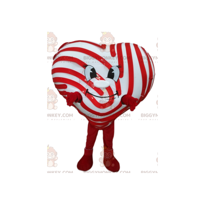 Disfraz de mascota BIGGYMONKEY™ de corazón blanco sonriente con Disfraz de mascota BIGGYMONKEY™ de corazón blanco sonriente con