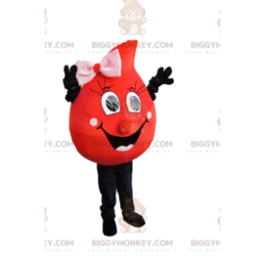 BIGGYMONKEY™ maskottiasu Red Blob Big Smile ja vaaleanpunainen rusetti - Luokittelemattomat maskotit - BiggyMonkey.com