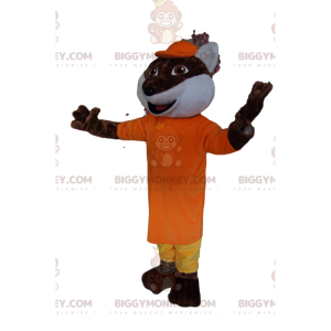 Brown Fox BIGGYMONKEY™ Mascot Costume with Yellow and Orange