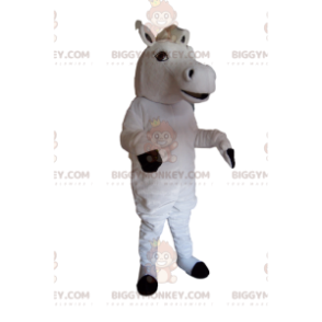 Traje de mascote Majestoso Cavalo Branco BIGGYMONKEY™ com Puff