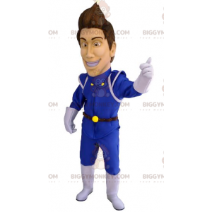 BIGGYMONKEY™ Mascot Costume of Man i Blue Futuristic Jumpsuit -