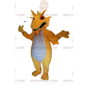 Disfraz de mascota BIGGYMONKEY™ Dragón amarillo y blanco muy malvado con ojos rojos - Mascota del dragón - BiggyMonkey.com