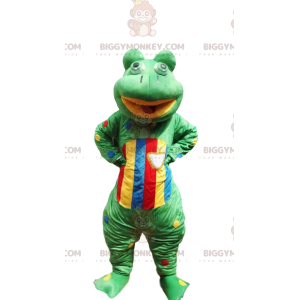 Στολή μασκότ BIGGYMONKEY™ με πράσινο και πολύχρωμο βάτραχο -