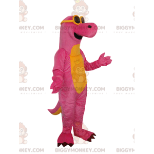 Costume mascotte BIGGYMONKEY™ dinosauro rosa e giallo con