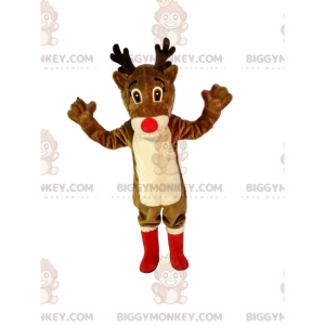 Reindeer BIGGYMONKEY™ Mascot Costume with Beautiful Red Nose