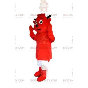 BIGGYMONKEY™ Maskottchenkostüm Roter Kobold mit weißen Shorts -