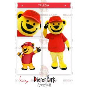 BIGGYMONKEY™-mascottekostuum met grote gele beer in rood -
