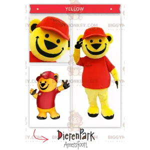 BIGGYMONKEY™ stor gul bjørnemaskotkostume iført rød -