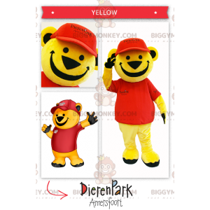 Kostým BIGGYMONKEY™ Velký žlutý medvěd maskot v červené barvě –