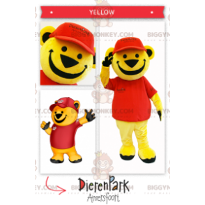 BIGGYMONKEY™ Big Yellow Bear Mascot Costume Wearing Red -