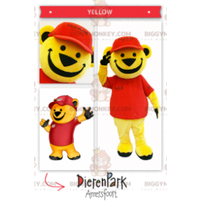 BIGGYMONKEY™ stor gul bjørnemaskotkostume iført rød -