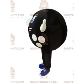 Costume de mascotte BIGGYMONKEY™ de boule de bowling noir très joyeuse - Mascottes d'objets - BiggyMonkey.com
