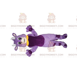 BIGGYMONKEY™ Mascot Costume Purple Cow with Yellow Peter Pan