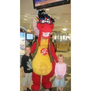 Rød og gul dinosaur BIGGYMONKEY™ maskotkostume med briller -