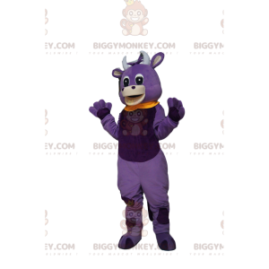 Traje de mascote BIGGYMONKEY™ Vaca roxa com colar amarelo Peter