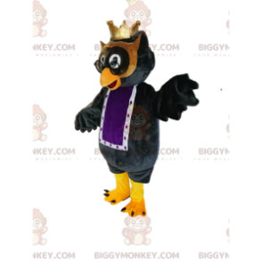  Kostým maskota BIGGYMONKEY™ černých sov s malou zlatou korunou - Pták maskot - BIGGYMONKEY_013419 - BiggyMonkey.com